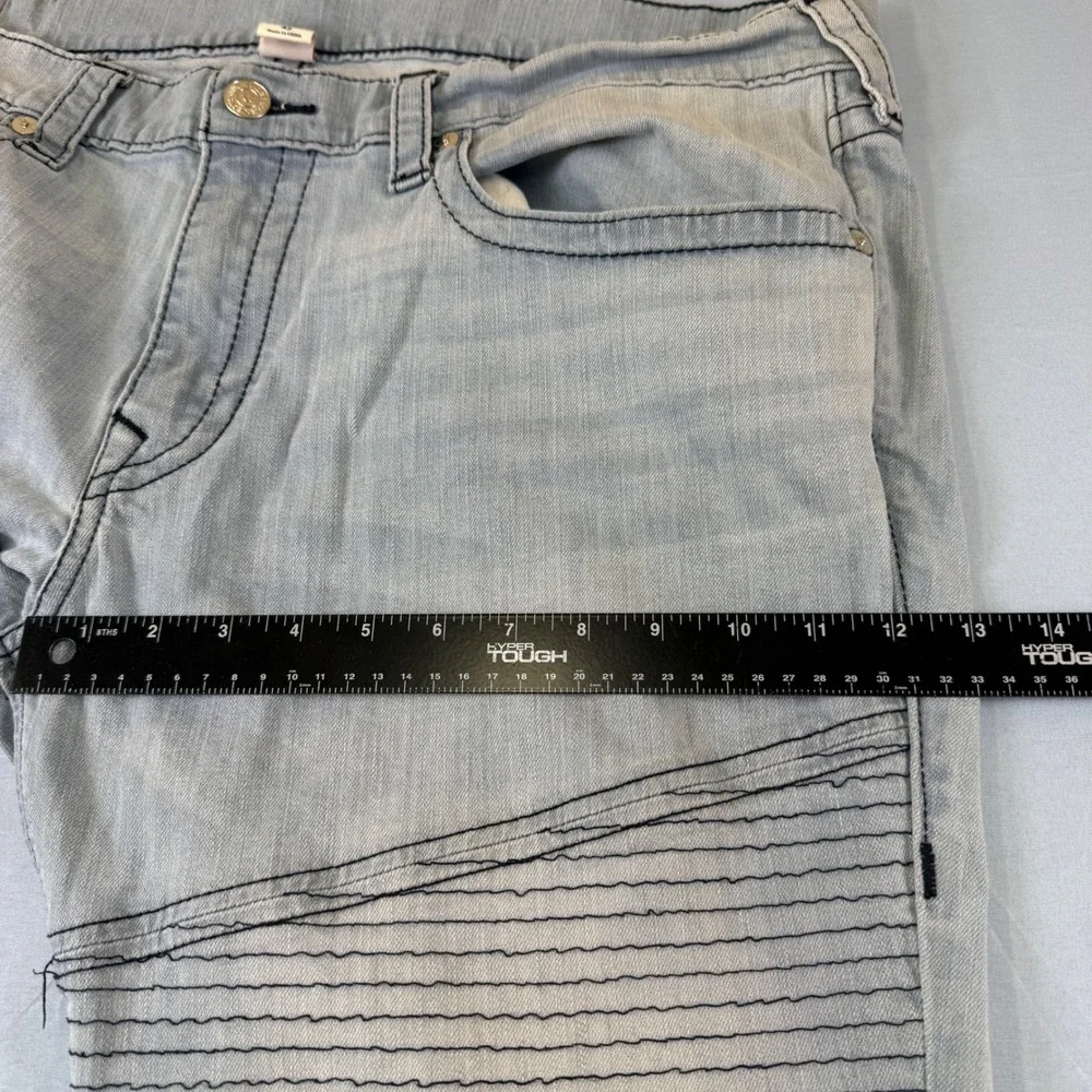 True Religion Rocco Relaxed Skinny Moto Jeans Mens 42 Light Wash Blue 102683